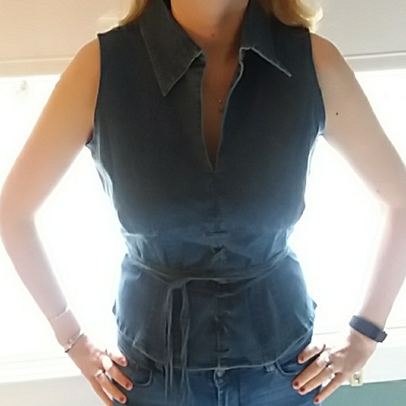 British Khaki  Brand, Denim Lace Up Top - Picture 3 of 7